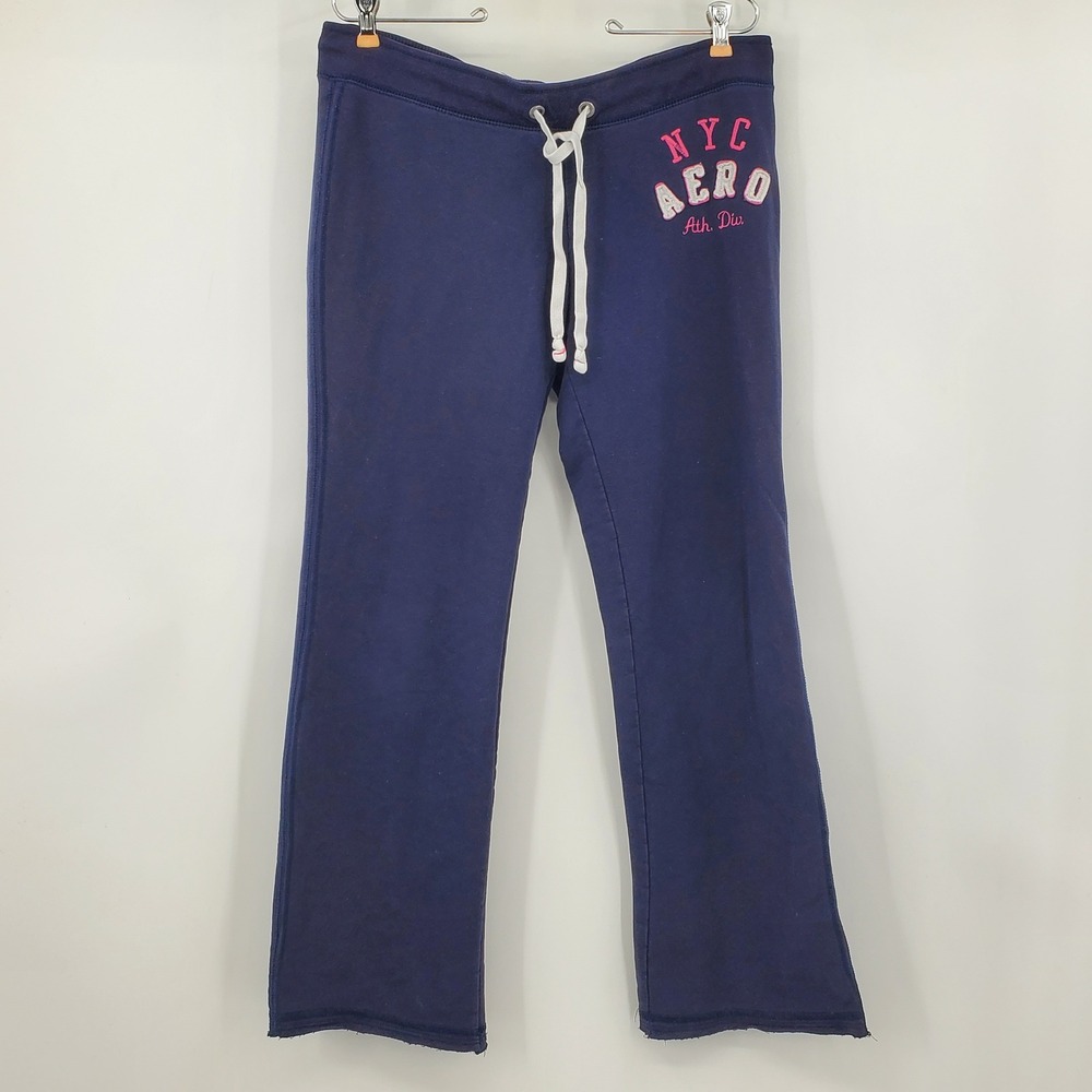 Aeropostale Spellout Navy NYC Y2K Wide Leg Fleece Sweatpants Large Mallcore 00s